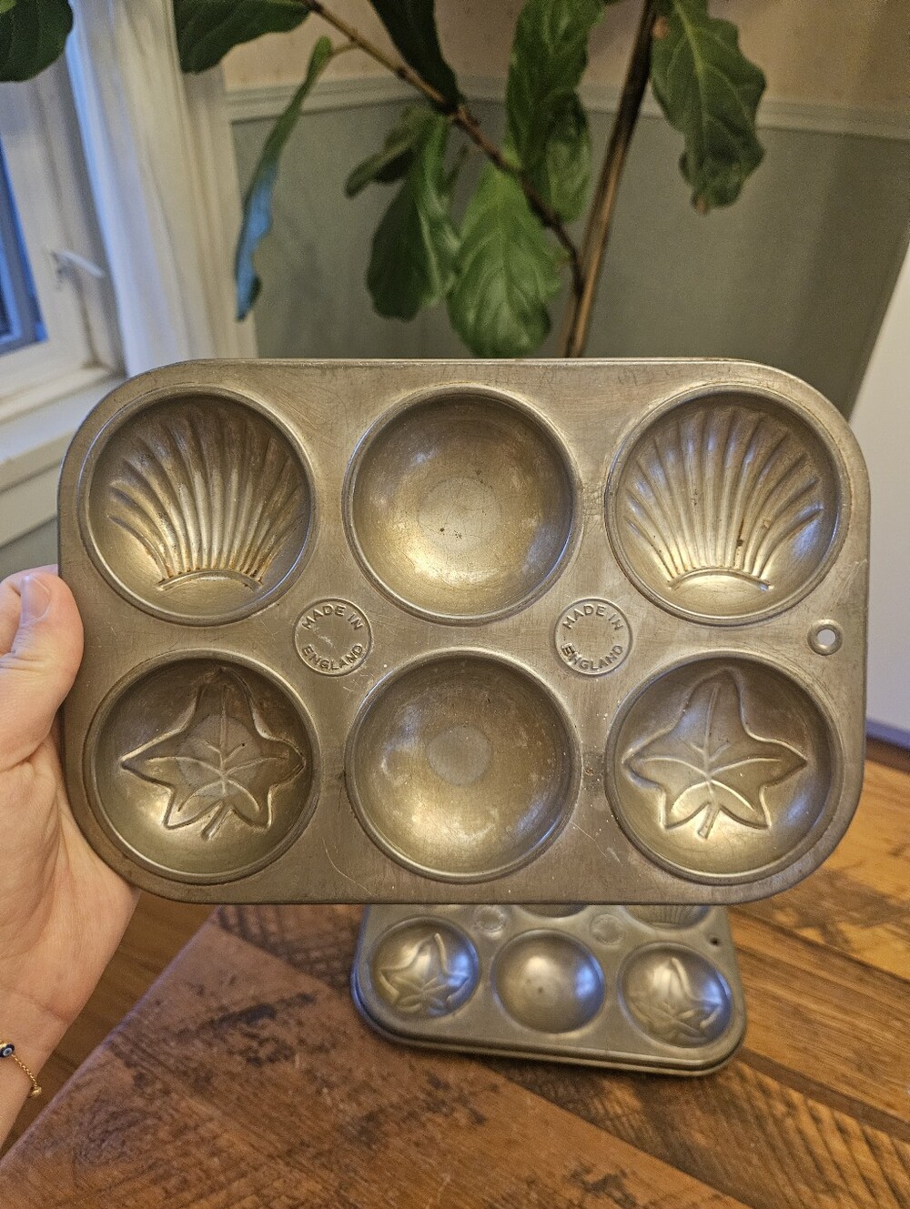 Vintage Baking Mold Madeline Leaf Print Bakeware, from England (Set of 2)